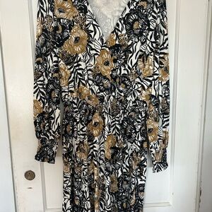 Lilly Pulitzer Black and Gold Floral Long Sleeve Dress